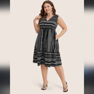 Bloomchic Striped Geometric Pocket Ruffle Hem Sleeveless Tank Dress Size 14/16